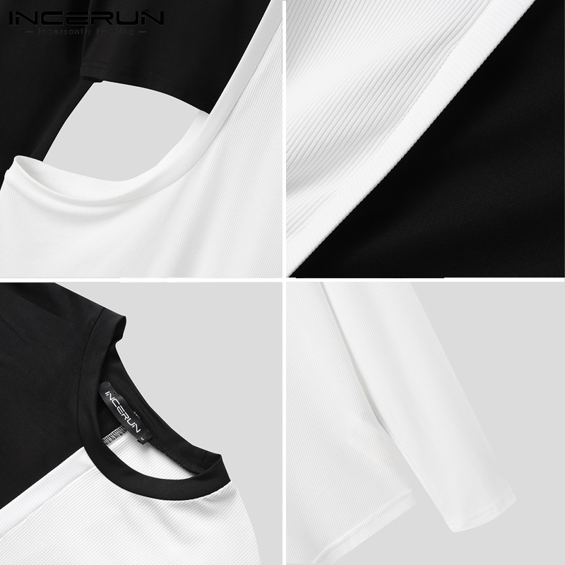 Áo thun nam INCERUN dài tay cổ tròn thời trang Hàn Quốc