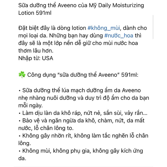Sữa dưỡng thể Aveeno daily moisturizing lotion 591ml