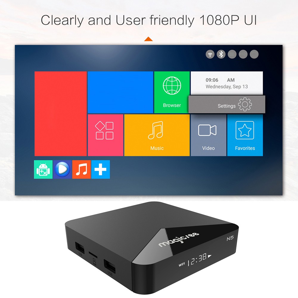 Android TV Box N5 Ram 2GB Rom 16G có bluetooth CPU Amlogic S905X cài sẵn bộ ứng dụng giải trí miễn phí vĩnh viễn