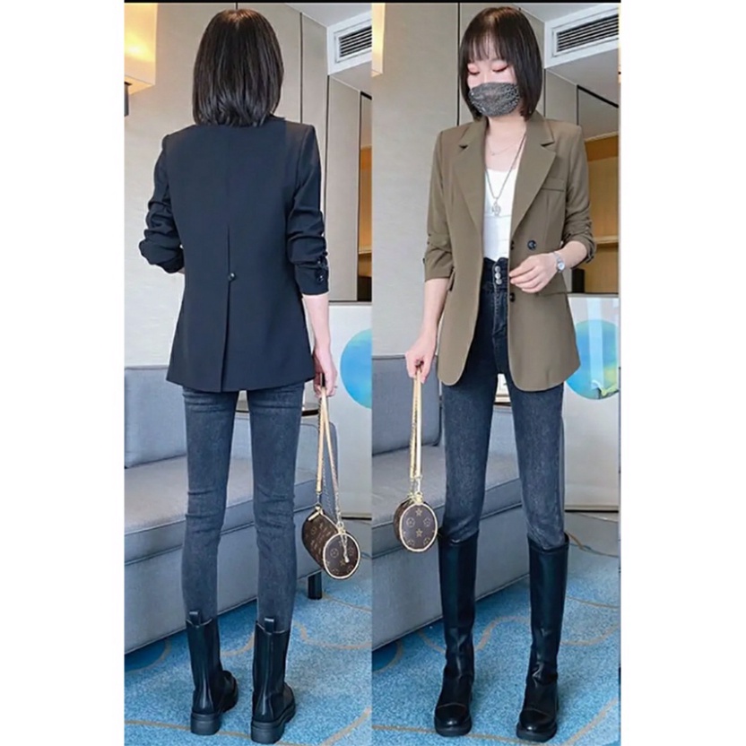 (Oder) Áo blazer xẻ tà lưng hai chất liệu dày dặn. Áo vest mẫu hot năm 2021