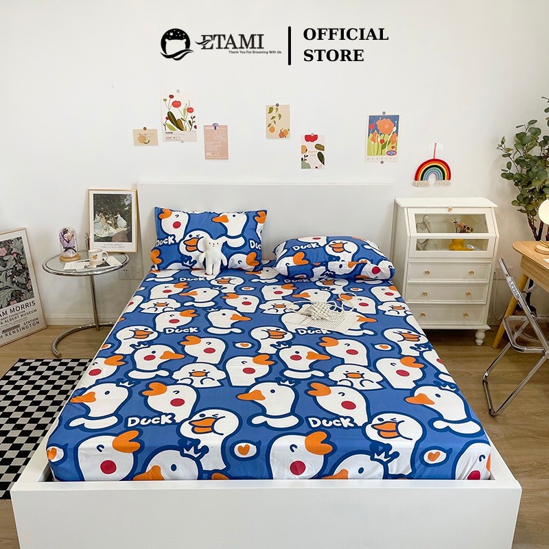 Bộ ga gối ETAMI drap giường cotton poly 5D, ga trải giường + 2 vỏ gối nằm nhiều mẫu cute