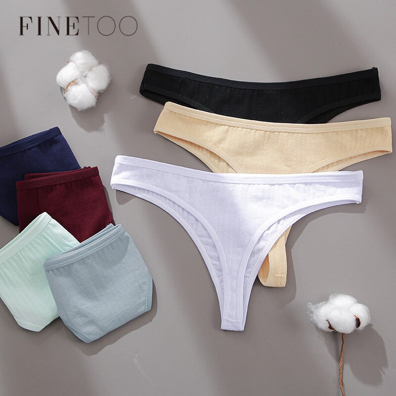 Set 3 quần lót FINETOO kiểu dây chữ T vải cotton mềm lưng thấp size S-XL cho nữ