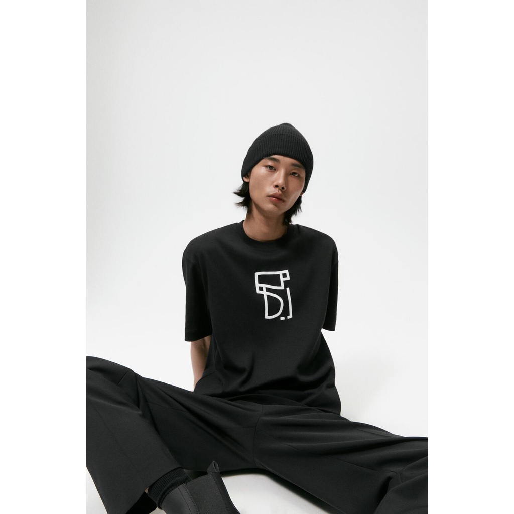 Áo Thun Cotton Ngắn Tay Cổ Tròn In Họa Tiết ZARA Cá Tính Cho Nam 4087395 800