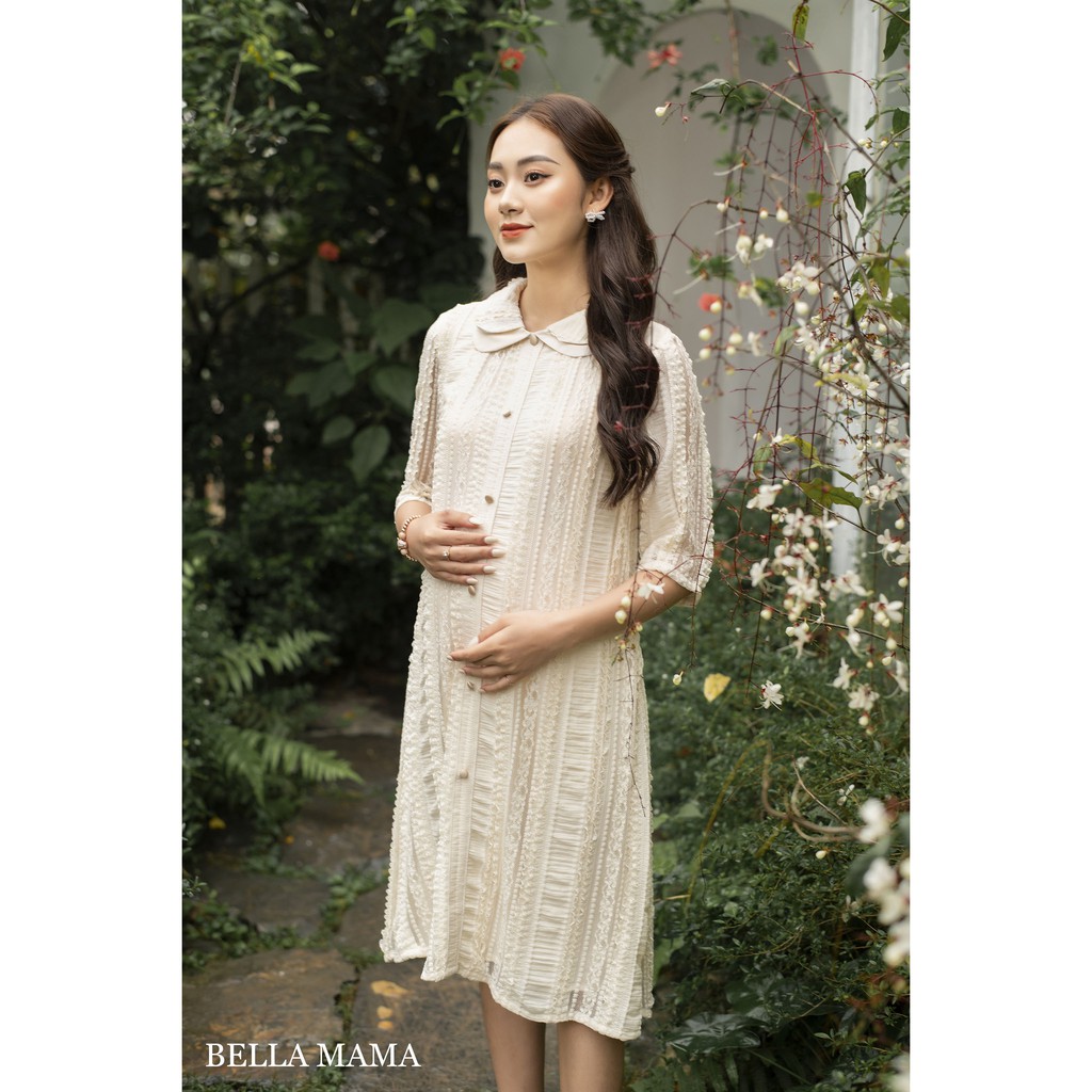 🤰 Váy bầu thiết kế nữ Bella 🌸 Đầm bầu ren be hoa văn sang trọng | 2 màu SIÊU XINH 🌸 Đủ size cho các mẹ bầu từ 47kg -75kg