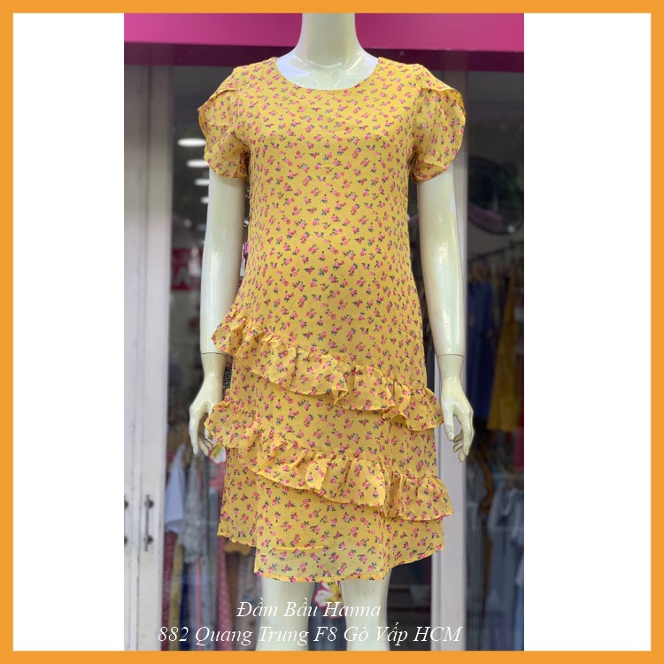 [SIZE 40-80KG] Đầm bầu hoa nhí voan mềm mát 2 lớp lớp lót lụa hàn mềm mịn đường may đẹp có size 40-80kg có túi bên sườn