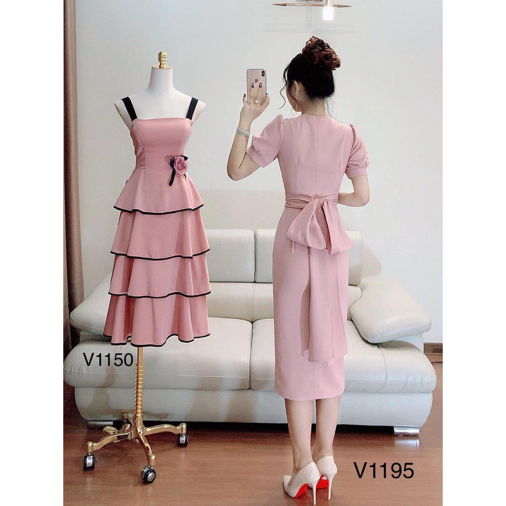 [ xả kho ] MiD Đầm nữ hồng cổ chéo V1195 Mie Design kèm ảnh thật