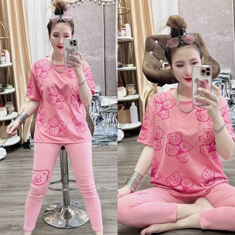 Set Bộ Thun Cotton Hình Gấu Quần Dài