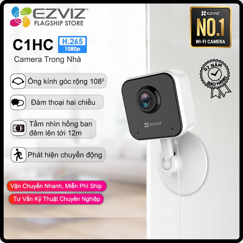 Camera WI-FI EZVIZ C1HC 1080p, Trong Nhà, Đàm Thoại 2 Chiều, Phát Hiện Chuyển Đồng, Nén Video H.265 - Hàng Chính Hãng