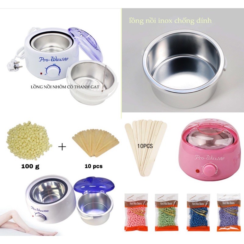CHÍNH HÃNG -ComBo Nồi Nấu Sáp Wax Lông Và 100gr Sáp Hard Wax Beans + 10 que Loại 1