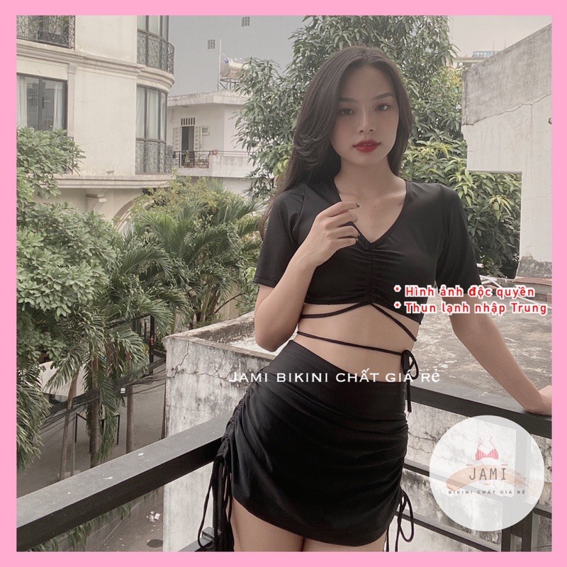 ▧❏♂ĐỒ BƠI NỮ ÁO TAY NGẮN XOẮN NGỰC VÁY QUẦN ĐÙI RÚT KÍN ĐÁO BIKINI đi biển miễn phí ship JAMI - ATD44