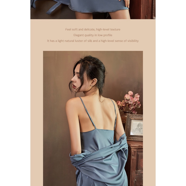 Váy ngủ 2 dây, đầm ngủ hở lưng sexy cám dỗ vải lụa tuyết mát lịm V2132