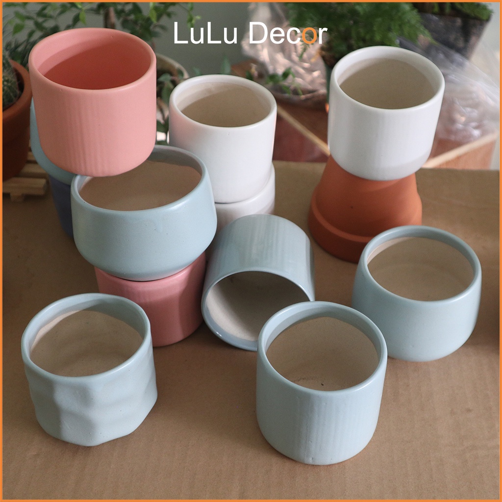 Chậu Trồng Cây - Chậu Men Trơn Bát Tràng 7x8cm Nhiều Mẫu, Trồng Sen Đá, Xương Rồng, Cây Mini, Cây Để Bàn