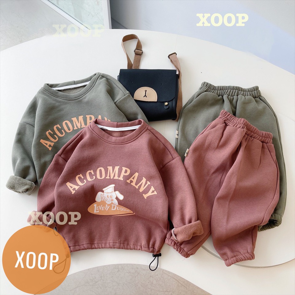 Bộ nỉ dài tay có dây rút in họa tiết ACCOMPANY cho bé ( cân nặng từ 11-28kg) BD19