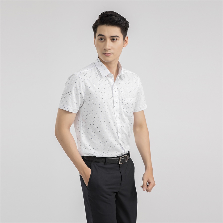 [MẪU MỚI] Áo sơ mi nam ngắn tay ARISTINO phom Regular fit, màu trắng họa tiết in xanh thanh lịch, nhã nhặn - ASS250S2