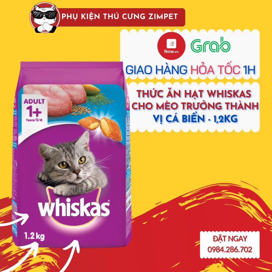 Thức ăn hạt cho mèo trưởng thành Whiskas gói 1,2kg - Thức ăn cho mèo Whiskas Adult - Zimpet