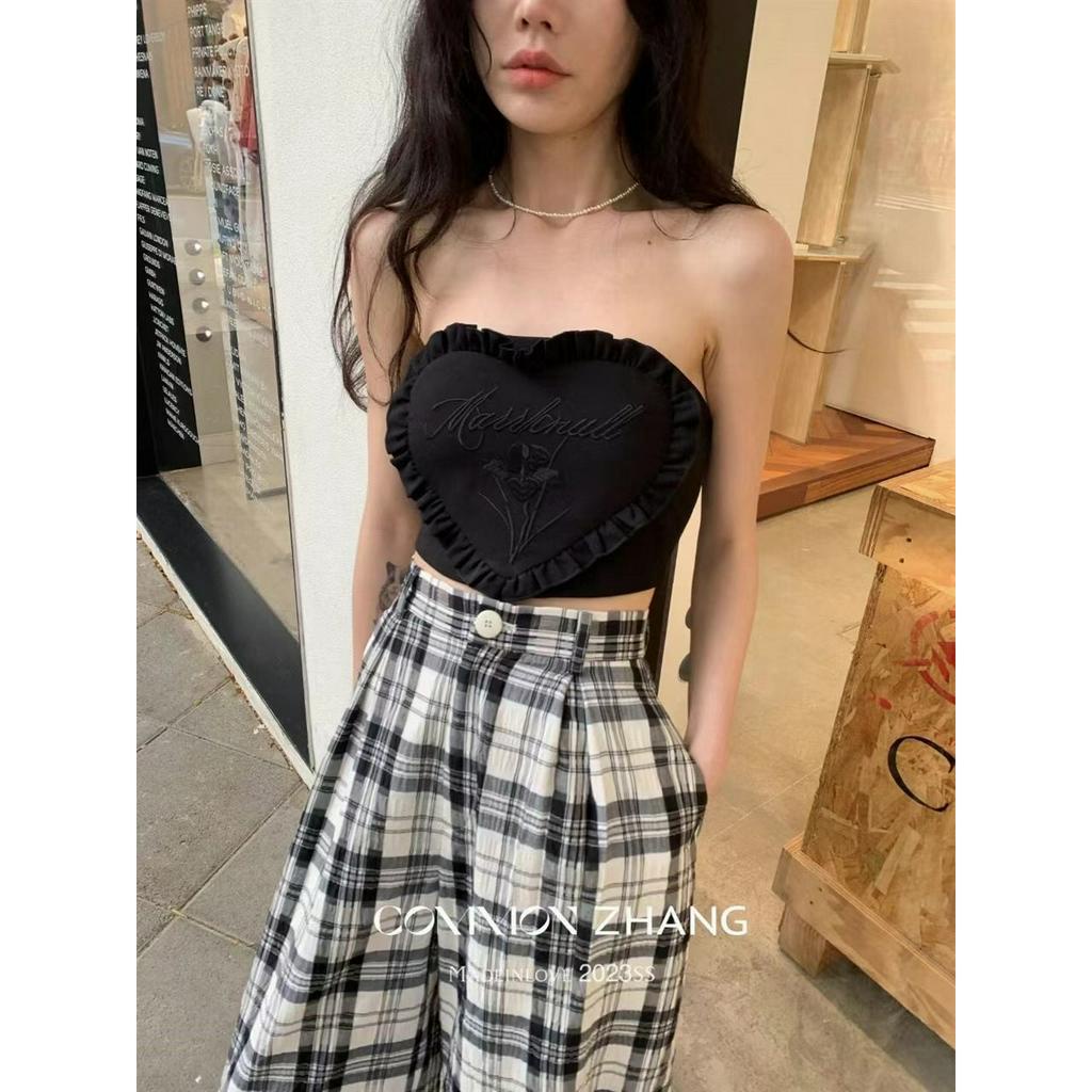 Áo Croptop Ôm Dáng Thêu Họa Tiết Trái Tim Quyến Rũ Thời Trang Mùa Hè Hàng Mới 2023