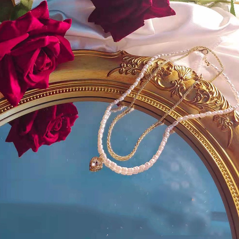 Vòng cổ Hai Lớp Đính Ngọc Trai Hình Giọt Nước Phong Cách Hàn Quốc Sang Trọng Cho Nữ