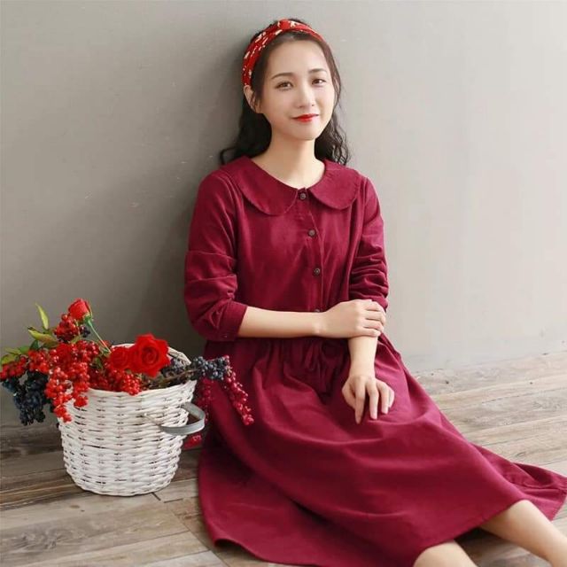 ĐẦM THẮT EO ĐỎ ĐÔ CỔ SEN