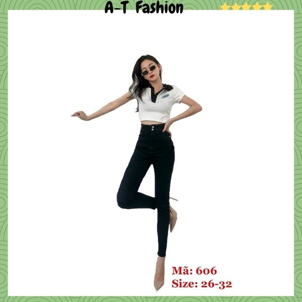 Quần Jean Nữ lưng cao ❤️FREESHIP❤️ Quần jeans nữ đen chất bò co giãn form ôm chuẩn dáng siêu đẹp  A-T Fashion - QJN606