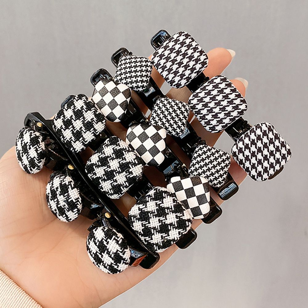 Kẹp bện tóc hình vuông / hình tròn họa tiết ca rô phong cách Hàn Quốc xinh xắn dành cho nữ