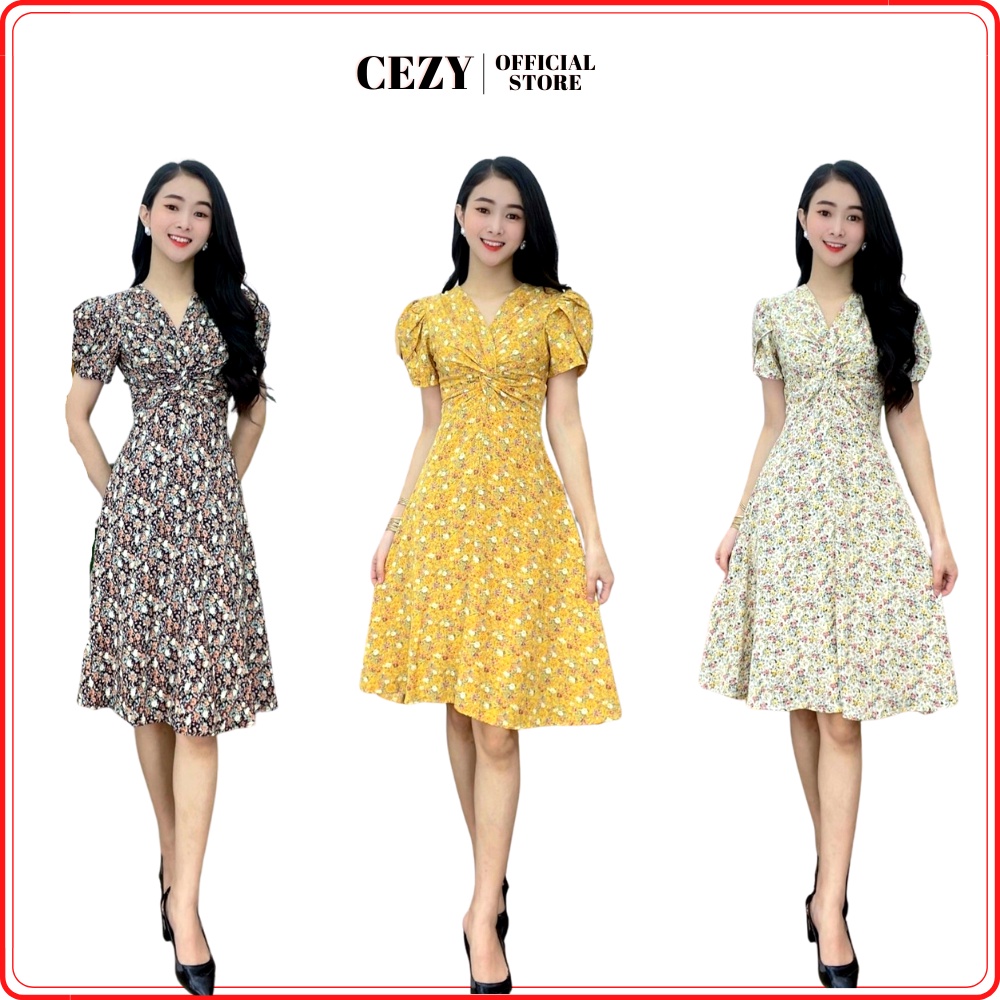 Đầm hoa nhí xoắn ngực dáng xòe có size bigsize Cezy D32