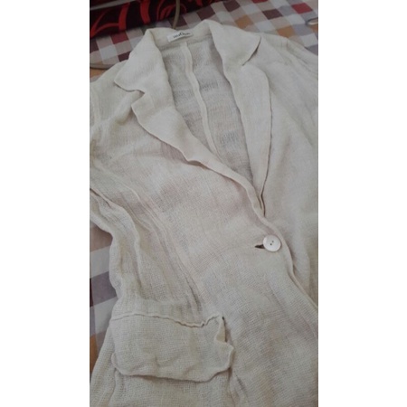 Vest Blazer Hàn 2hand kẻ sọc màu kem