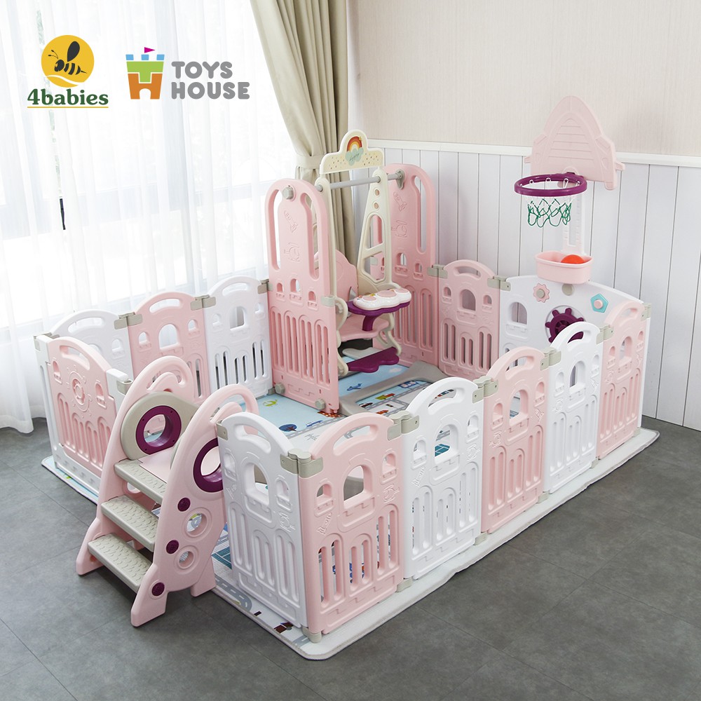 Nhà banh GẬP GỌN - đồ chơi vận động trong quây bóng cho bé cầu trượt/ tuột kèm xích đu Toyshouse