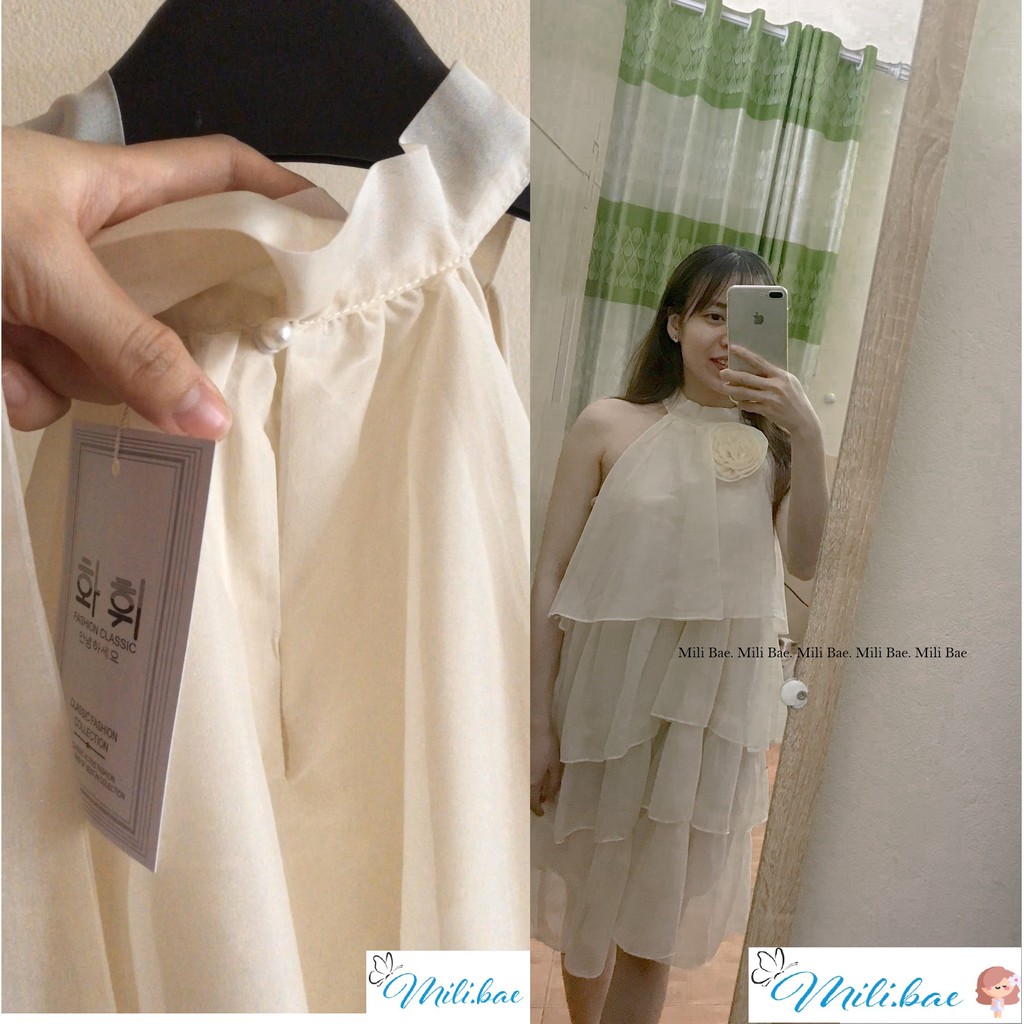 [Mã ICLN6420 giảm 20K] Váy Maxi Yếm Bèo Tầng Cổ Đính Hoa Hai Lớp Chất Đẹp Váy Đi Biển Babydoll Mili Bae (clip hình thật) | BigBuy360 - bigbuy360.vn