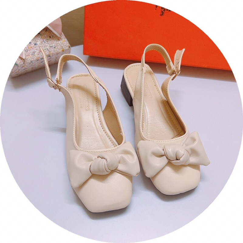 Giày sandal mũi vuông nơ ú gót vuông 3p bít mũi ảnh chụp thật