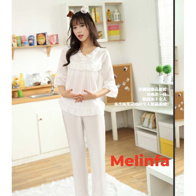 Bộ đồ ngủ nữ cao cấp vải Tencel (gỗ Bạch đàn) mặc không nhăn tự nhiên , Pijama nữ phối ren quần dài mã VABD0196