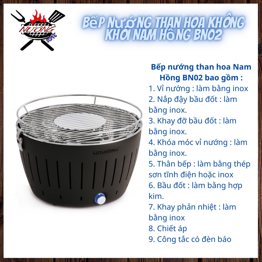 Bếp nướng than hoa không khói Nam Hồng BN02, dùng cho gia đình, chung cư, quán nướng, nhà hàng, mang đi du lịch