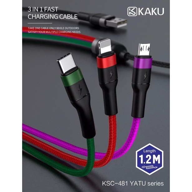 Cáp sạc 3 đầu Kaku 481 sạc nhanh 3.2A cùng lúc nhiều máy