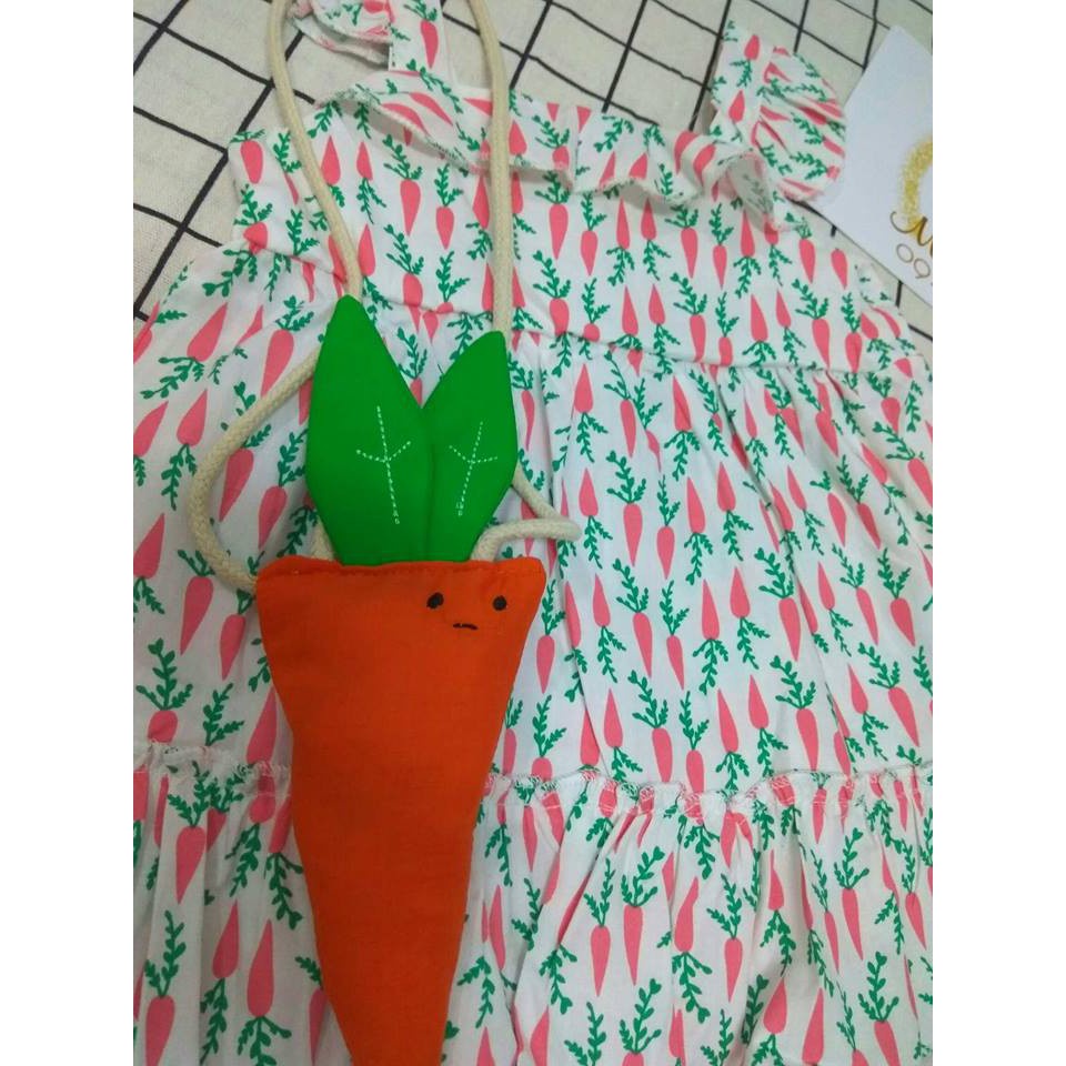 Đầm tay cánh tiên dáng phồng họa tiết cà rốt Mialy Kids xinh xắn cho bé gái (6-15kg) - màu sắc tươi sáng đi kèm túi Cà r