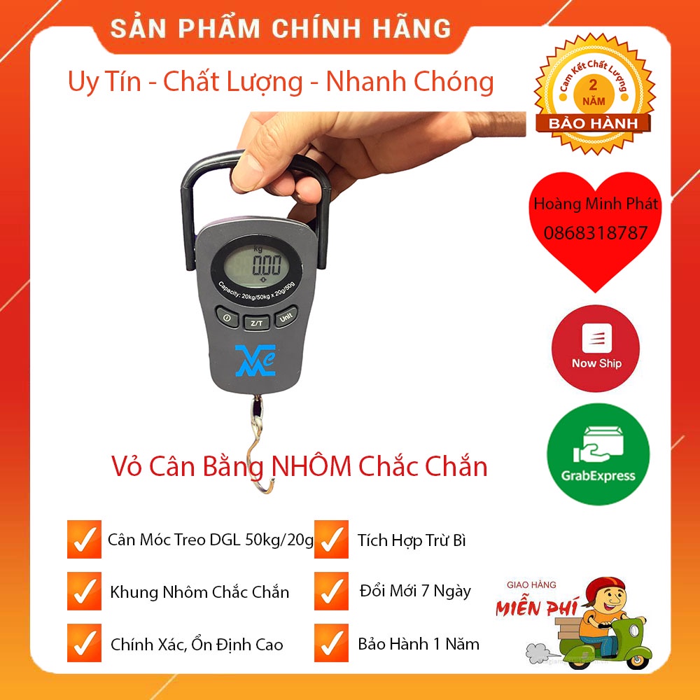 Cân Móc Treo Điện Tử Cầm Tay VMC 50kg/20g DGL50 (cân điện tử mini cầm tay) - Khung Nhôm Chắc Chắn - Bảo Hành 1 Năm