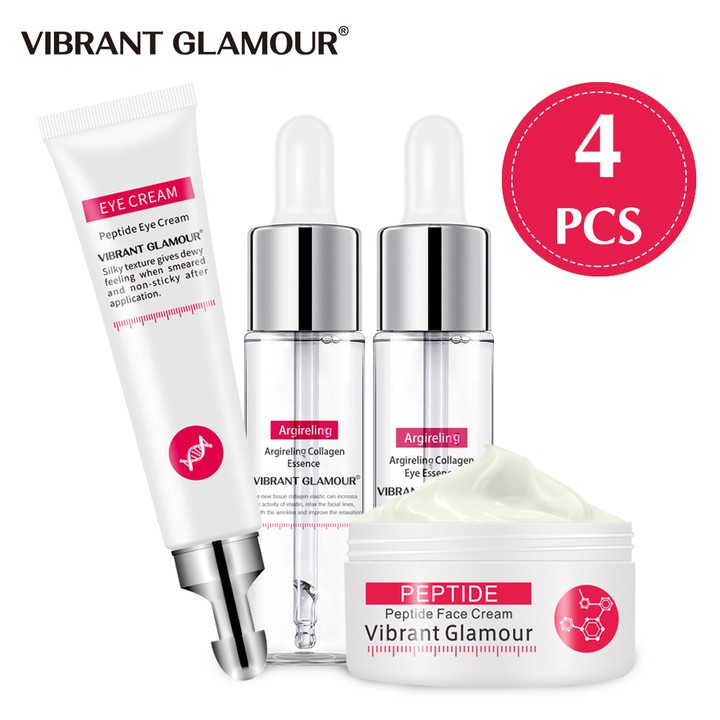 Bộ 4 Mỹ Phẩm Chăm Sóc Da VIBRANT GLAMOUR Chiết Xuất Peptide Collagen Chống Lão Hóa Dưỡng Ẩm Làm Sáng Và Giảm Bọng Mắt