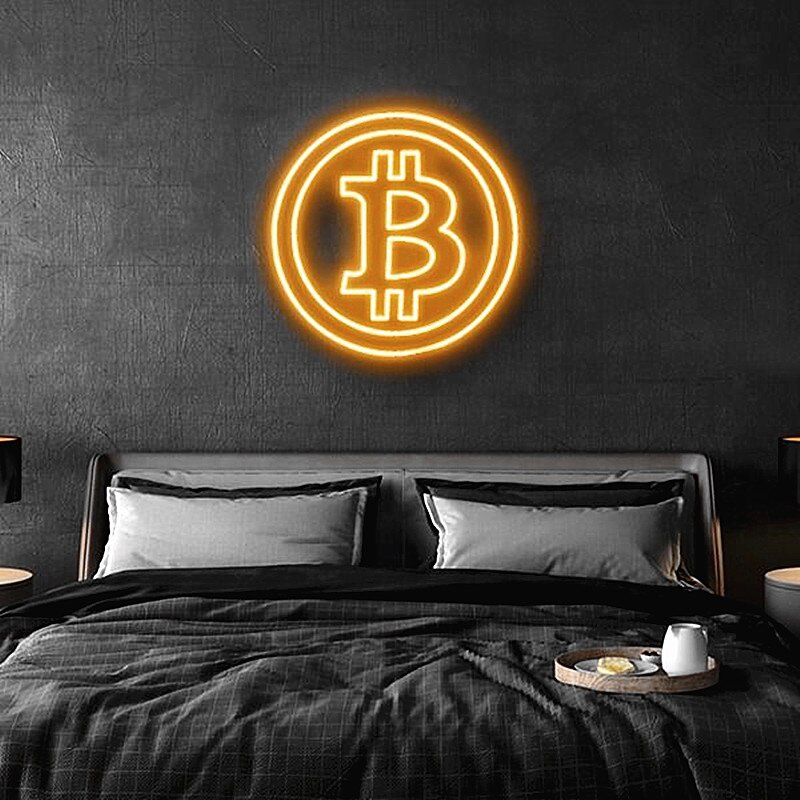 Đèn led Neon trang trí hình Bitcoin | Đèn neon trang trí phòng ngủ, treo tường