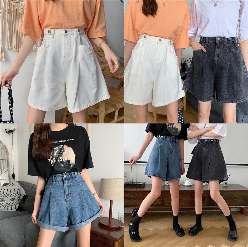 Quần Short Denim Ống Rộng Phong Cách Hàn Quốc Dành Cho Nữ