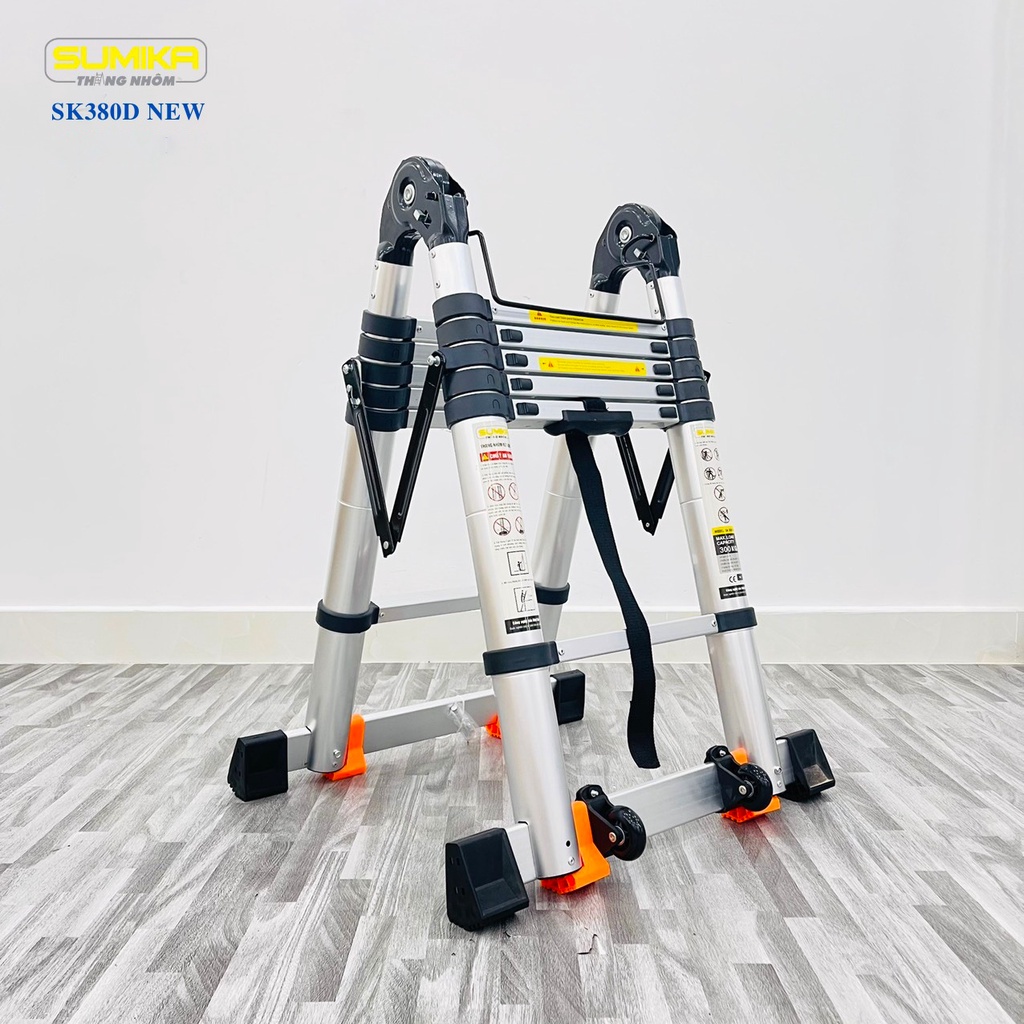 Thang nhôm rút đôi SUMIKA SK380D NEW - rút chữ A cao 1.9m, rút chữ I cao 3.8m, tải trọng 300kg