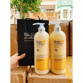 CẶP 2 CHAI Dầu gội biotin collagen vàng 1000ml