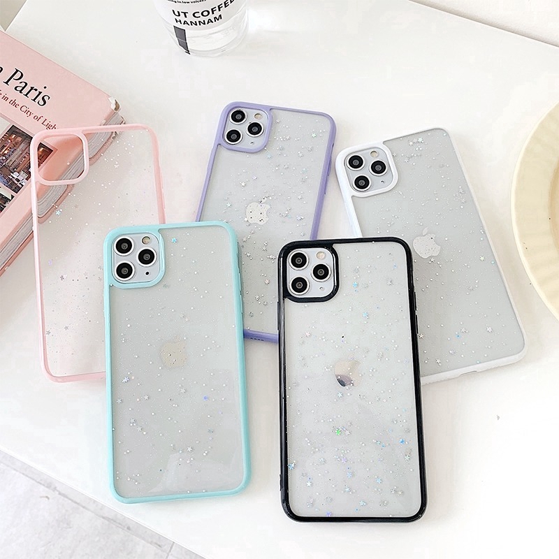 Glitter Star Sequins Soft Bling Clear Phone Case iPhone 12 Pro Max 12 Mini 11 Pro Max XS XR X 7 Plus  8 Plus Shockproof Transparent Powder Back Cover