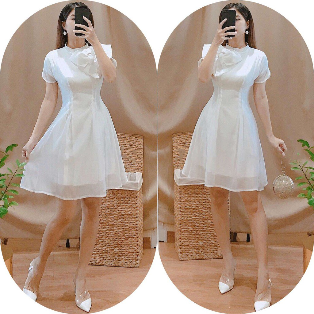 ĐẦM DỰ TIỆC TRẮNG VOAN XỐP CỔ NƠ - LIKEHER