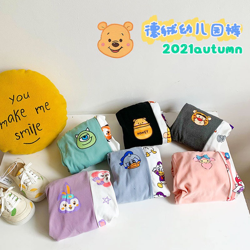 Quần dài giữ ấm họa tiết hoạt hình phong cách Hàn quốc cho bé gái