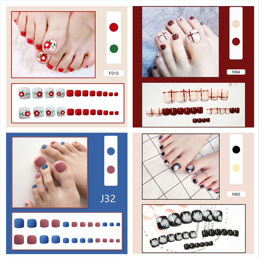 [Hàng mới về] Set 24 Móng Chân Giả Kèm Keo Dán Chuyên Dụng Làm Đẹp Cho Nữ