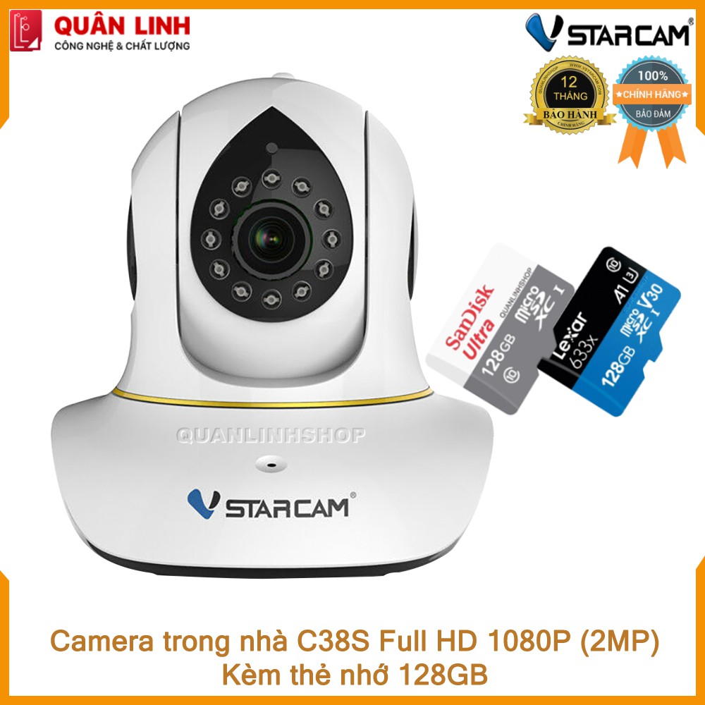 Camera giám sát IP Wifi hồng ngoại ban đêm Vstarcam C38S Full HD 1080P 2MP kèm thẻ nhớ 128GB