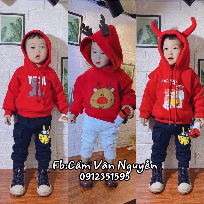 Xả lỗ Áo hoodie đỏ nỉ bông