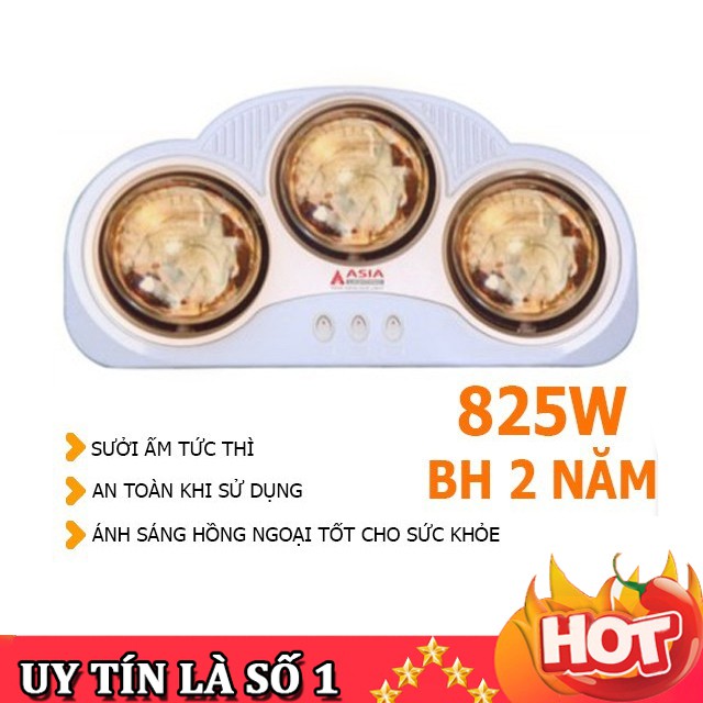 [RẺ NHẤT SHOPEE] Đèn Sưởi Ấm Nhà Tắm ASIA DS3N-01, 3 Bóng Hồng Ngoại Công Suất 275W/Bóng - Bảo Hành 24 Tháng