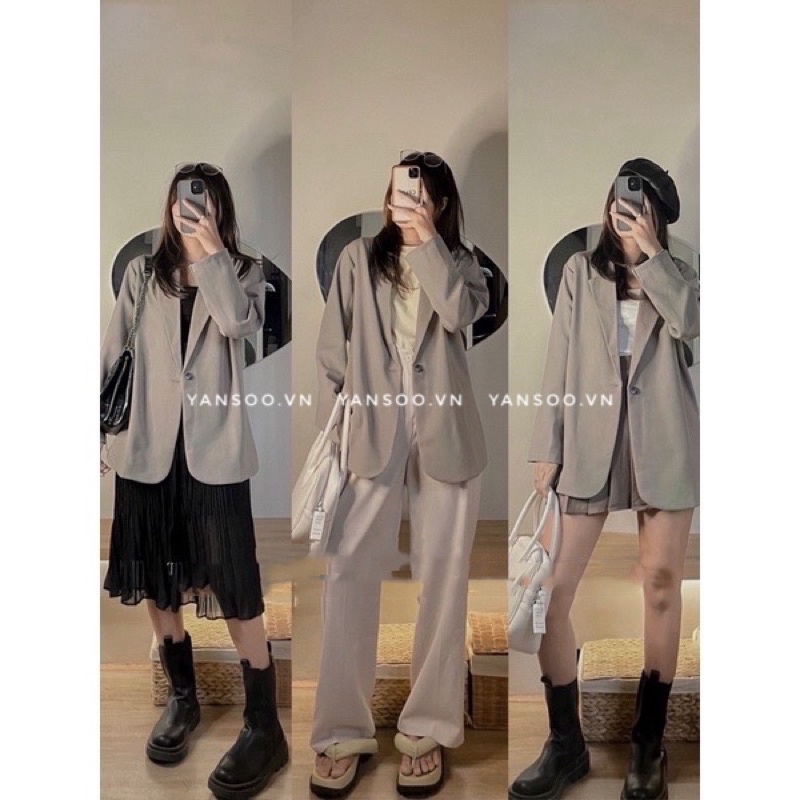 Áo Khoác Blazer nữ một khuya xẻ Vạt Hàn Quốc , áo khoác from rộng blazer tay dài YANSOO