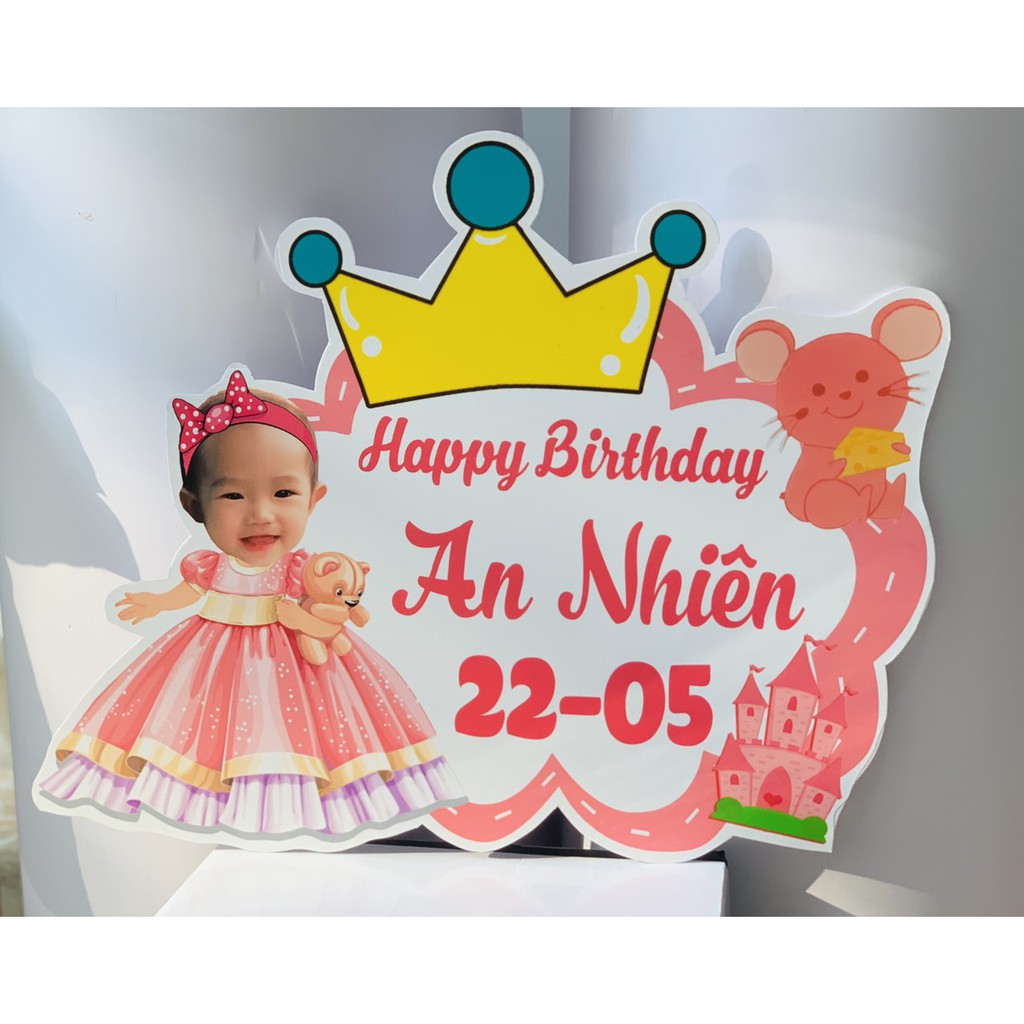 Combo hình chibi BÉ GÁI, bảng tên,⚡️KÈM VIDEO⚡️ welcome sinh nhật, trang trí sinh nhật bàn tiệc thiết kế riêng theo