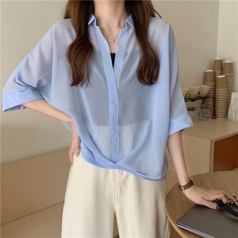 Áo Sơ Mi Chiffon Tay Ngắn Cổ Chữ V Thời Trang Dành Cho Nữ