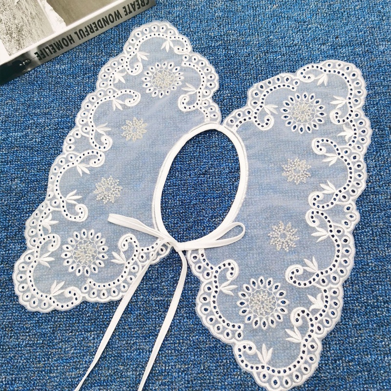 Khăn Choàng Cổ Đính Hạt Giả Hình Hoa Hướng Dương Thêu Họa Tiết Chiếc Lá Màu Trắng Phong Cách Vintage Thời Trang Cho Nữ